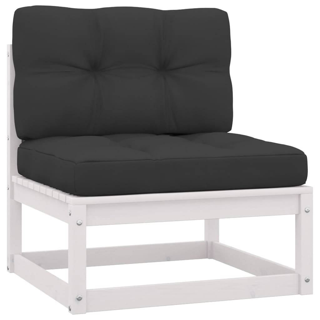 9-tlg. Garten-Lounge-Set mit Kissen Weiss Kiefer Massivholz